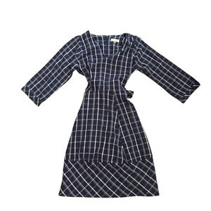 Calvin Klein Navy Plaid Long Sleeve Dress, Size 6, Tie Back